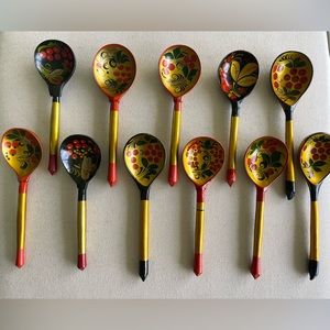 Vintage Russian hand painted spoons- SET OF 11